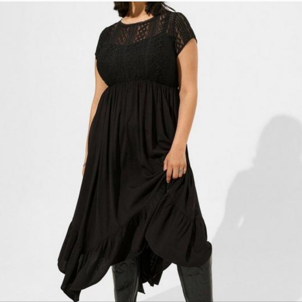 Torrid Midi Rayon Slub Lace Trim Dress NWT 2X (18-20)